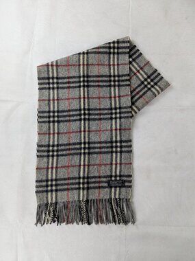 Designer Burberry Gray 100% Lambswool Check Scarf Unisex